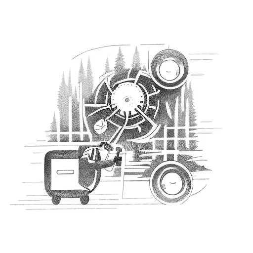 A Mechanic Working On A Car Engine Surrounded By A Dense Forest