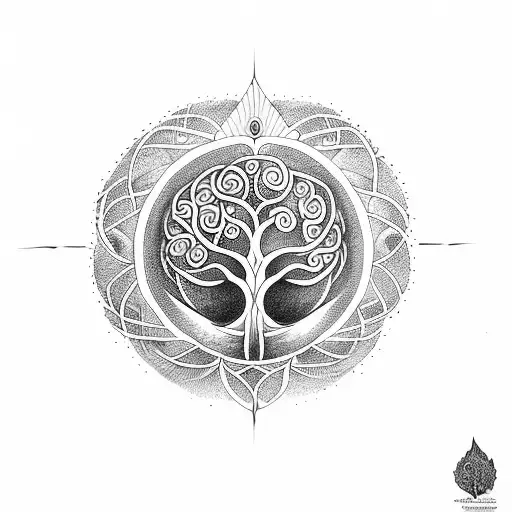 Tree Of Life With Gayatri Mantra On The Outer