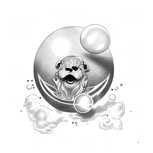 Foodog With One Paw Out Bursting Through Clouds With 3 Crystal Balls Floating Above Its Head