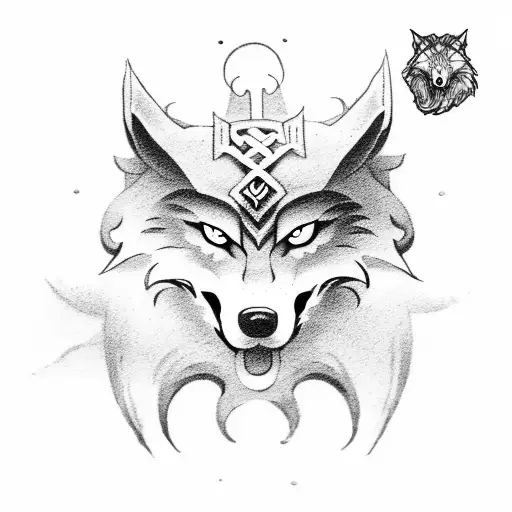 Fenrir Viking Norse Wolf With Bindings Traditional Hand Poke Design