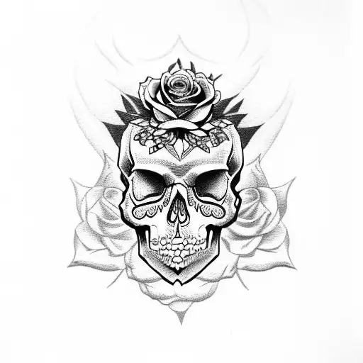 Skull With Roses And Owl