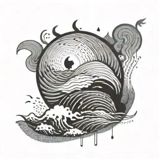 An Abstract Representation Of Waves With Hidden Cat Silhouettes