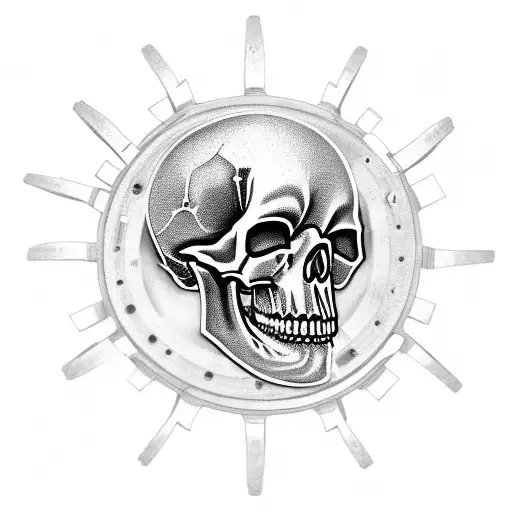 An Open Skull With Gears And Motorcycle Parts Sticking Out Of The Top Of The Skull