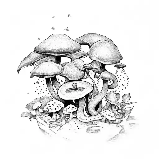 Plant Tattoo With Pothos And Mushrooms