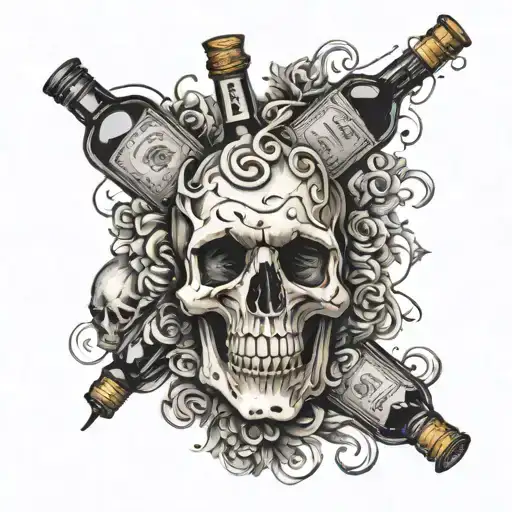 A Swirling Vortex Of Rum Bottles With A Skull At The Center