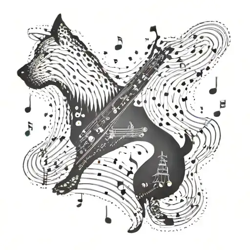 Musical Notes Forming The Shape Of Quebec With A Dog Silhouette