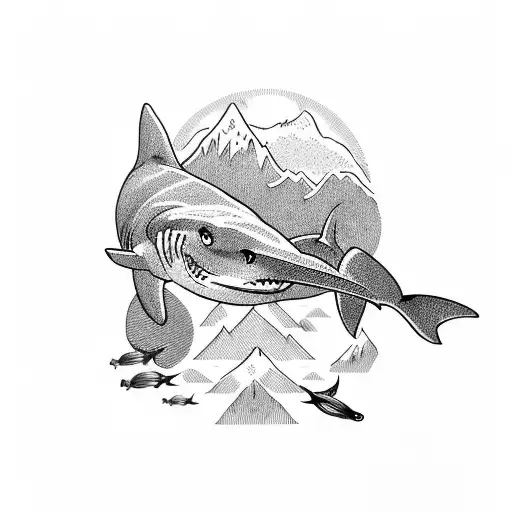 Shark In The Ocean With Mountains