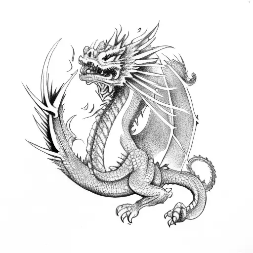 Dragon Breathing Fire And Phoenix