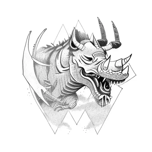 Samurai With Rhino Mask Fighting A Dragon Arm Sleeve