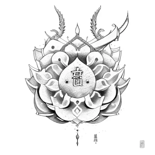 Asian Warrior In Full Armor Surrounded By Lotus Flowers