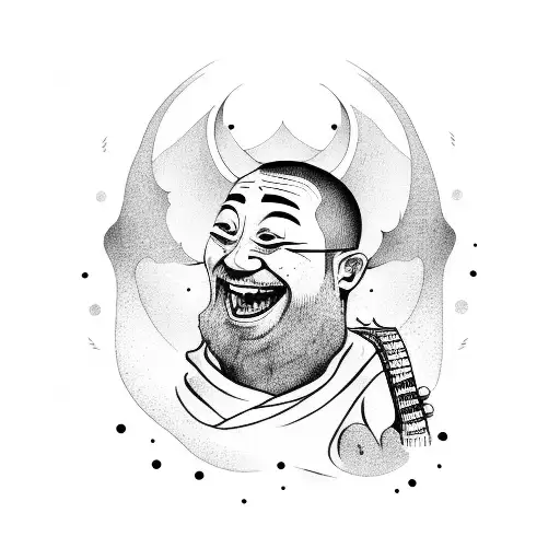 Happy Monk Playing The Guitar