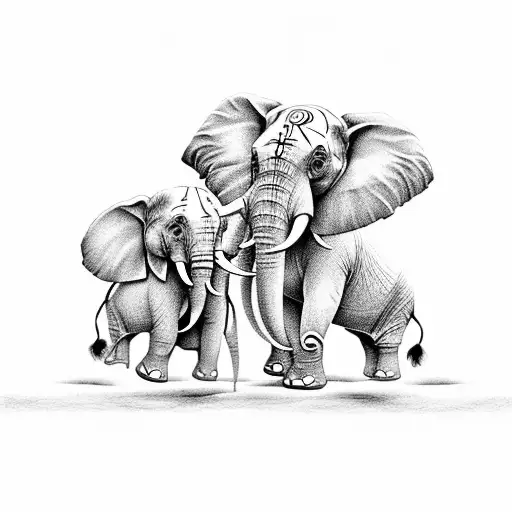 Elephant Mother And Child