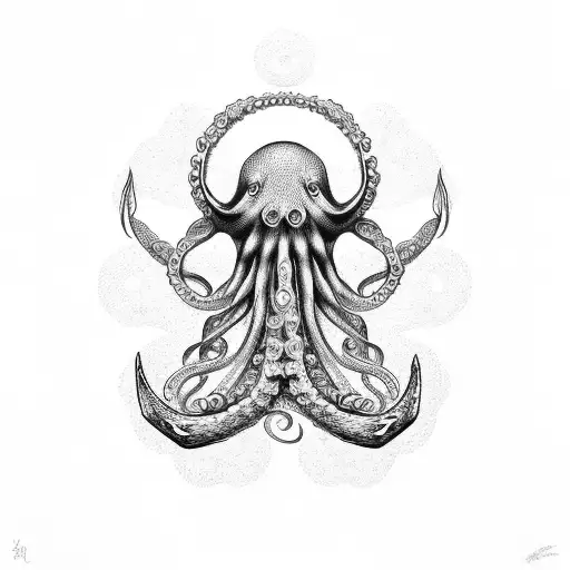 An Anchor Entwined With Intricate Tentacles Of An Octopus