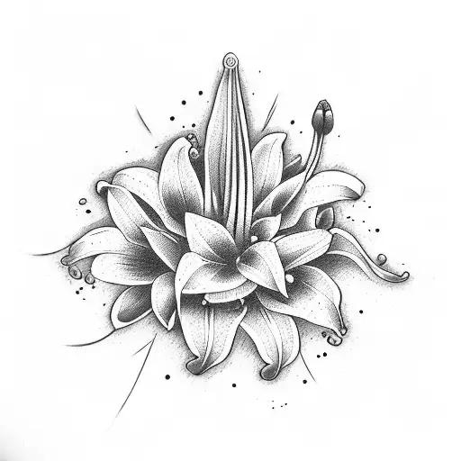 A Minimalist Design Of A Bouquet Of Lily Flowers Intertwined With Sunflowers