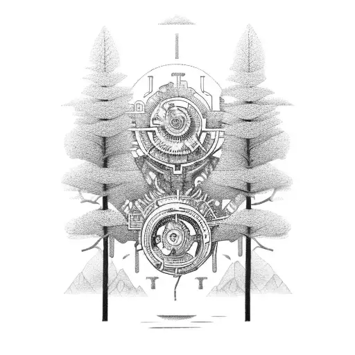 An Intricate Forest Scene With Mechanical Gears Symbolizing Engineering