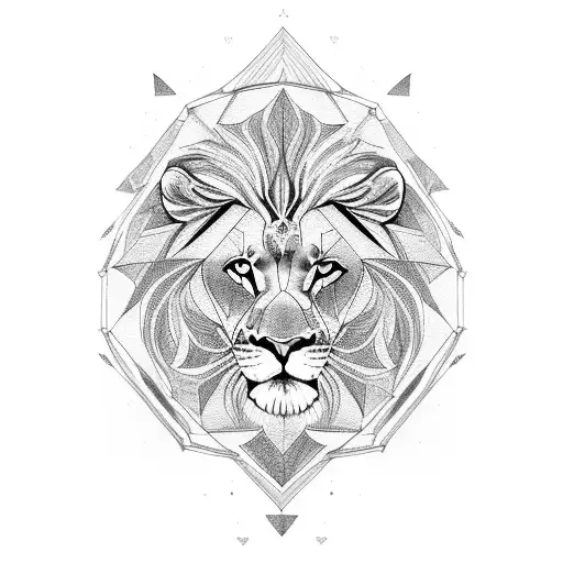 A Majestic Lion With Intricate Geometric Patterns Integrated Into Its Mane