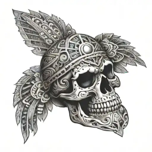Aztec Skull Full Back Tattoo Design