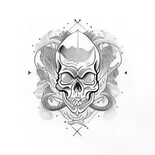 A Tattoo Design Of A Skull With Animals Surrounding It In A Mystical Way
