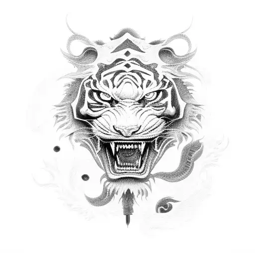 Green Chinese Dragon With White Tiger
