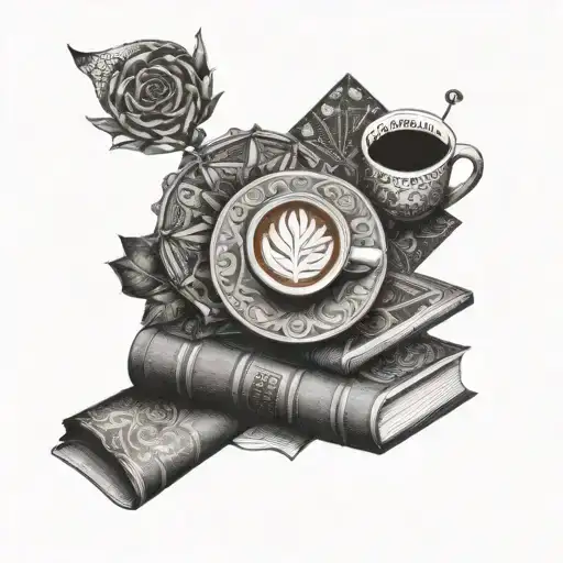Books And Coffee Surrounded By Dotwork Mandala Design