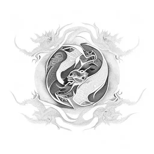 Ying Yang Que Este En El Centro Y Que Hacia Arriba Vaya Un Dragon Y Hacia Abajo Otro Dragon