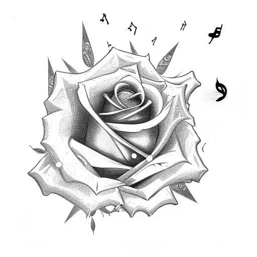 Rose And Graveyard Cross And Music Notes