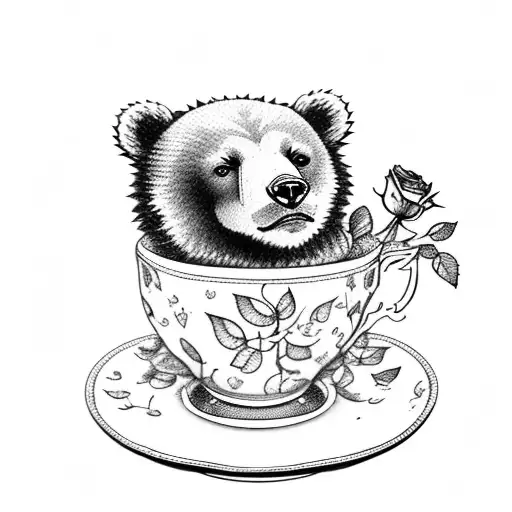 Bear Cub With Roses In A Tea Cup