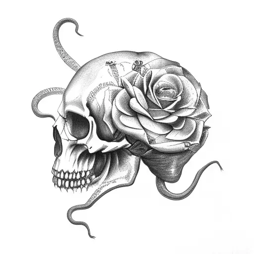 Snake With Roses And A Skull That Fades Into Smoke