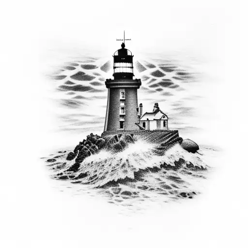 A Full Leg Tattoo A Lighthouse On Top And Seaweed At The Bottom