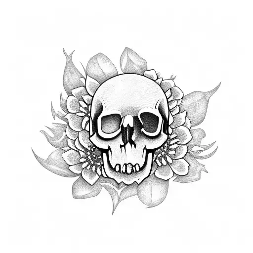 Bird Skull Surrounded By Flowers