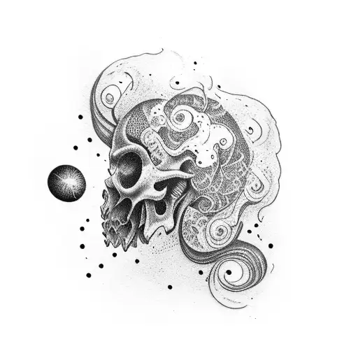 A Dotwork Tattoo Of A Smoking Pipe Transforming Into A Swirling Galaxy