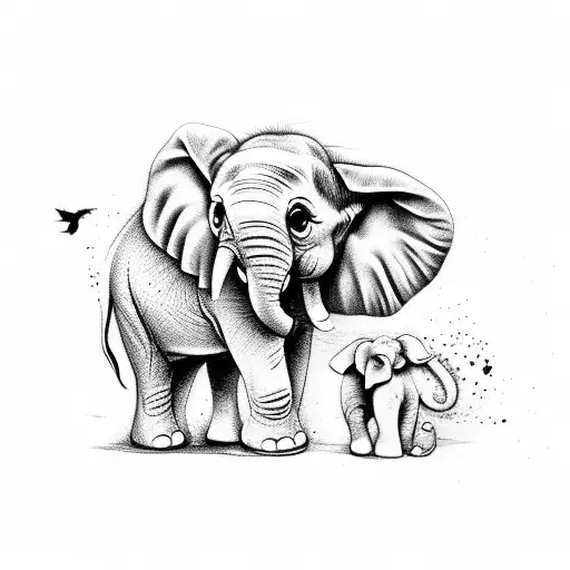 Baby Elephant Sitting On A Fading Feather