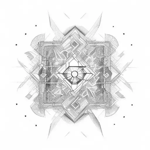 An Abstract Tattoo Featuring Three Interconnected Glass Shards With A Chain