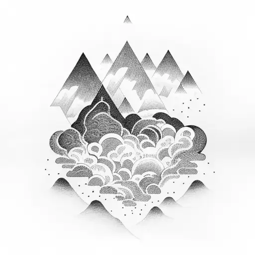 An Intricate Design Of A Thunderstorm Brewing Over A Mountain Range With Lightning Striking Down