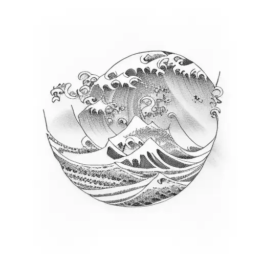 Traditional Japanese Wave Tattoo With The Word 'Mahal' Subtly Integrated