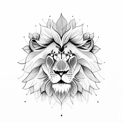 Lion Roaring With Leaves Around