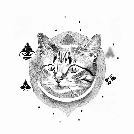 A Cat With Dice And Playing Cards Surrounding It
