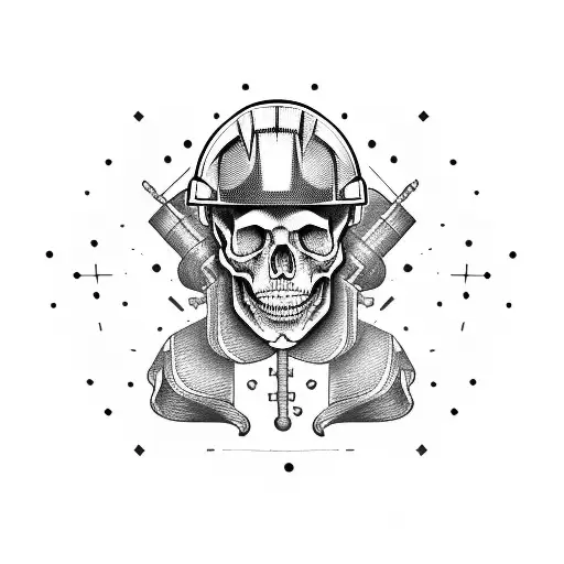 A Skull Wearing A Hard Hat And Holding Hvac Tools