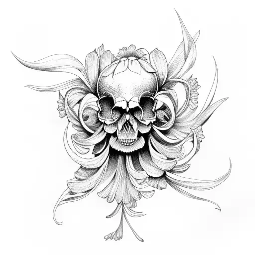 Chrysanthemum And Iris And Antelope Skull