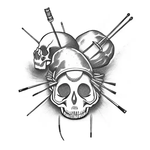 Drum Sticks And Snare Drum In Skull