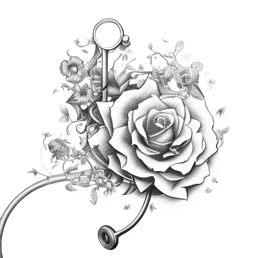 A Stethoscope Entwined With A Vine Of Flowers And Bees