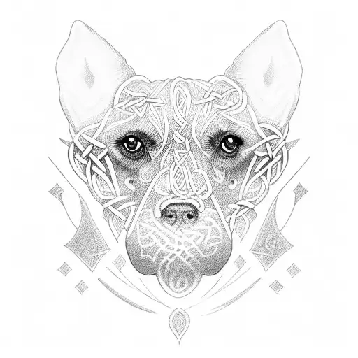 A Celtic Dog Silhouette In Dotwork Style