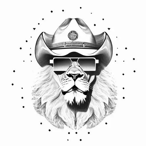 Lion With Cowboy Hat Wearing Sunglasses