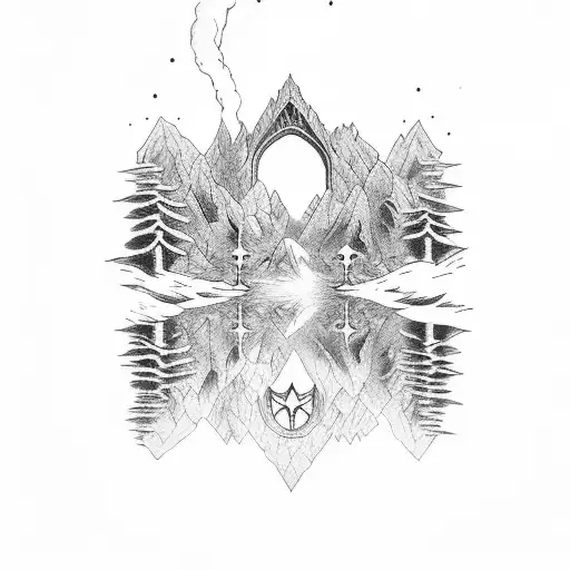 Gothic Window Overlooking Mountain Peak