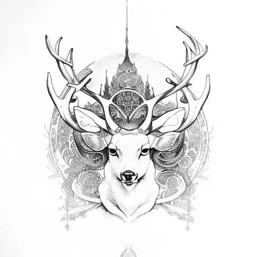 Lady With Deer Horns Alfons Mucha Style