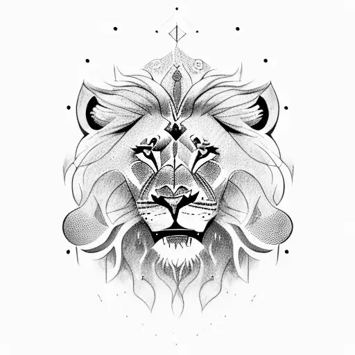 Create A Tattoo Of A Majestic Lion Holding A Zulfikar Sword In Its Mouth