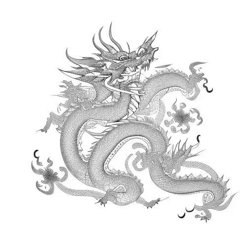 Cute Japaneese Dragon With Flowers