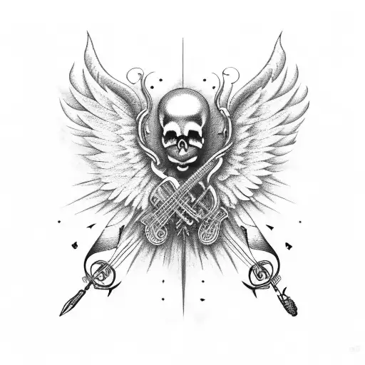 A Skull With Wings Made Of Musical Instruments