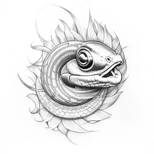 Ringneck Snake Wrapped Around A Sunflower