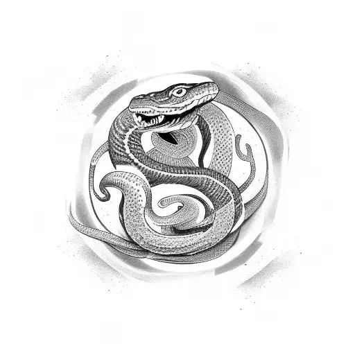 Snake Eating Itself And Ying Yang Circle And Paradix Triangle